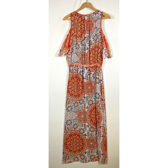 Butterfly Print Maxi Dress Size Medium Cold Shoulder Chiffon Boho Fairy Y2K New - Picture 13 of 14